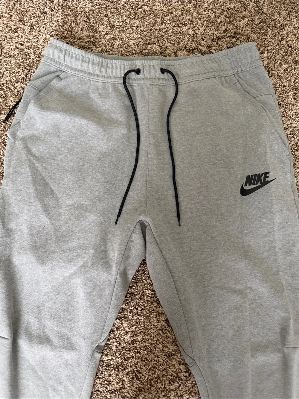 Nike Men’s Light Gray Athletic Joggers with Black Logo